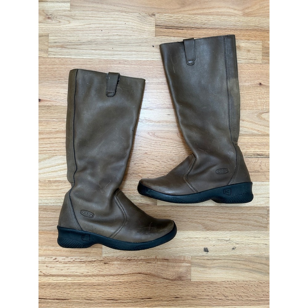 Keen Bern Tall Leather Boots Women 7 Brown Gorpcore Pull On Round Toe Flat